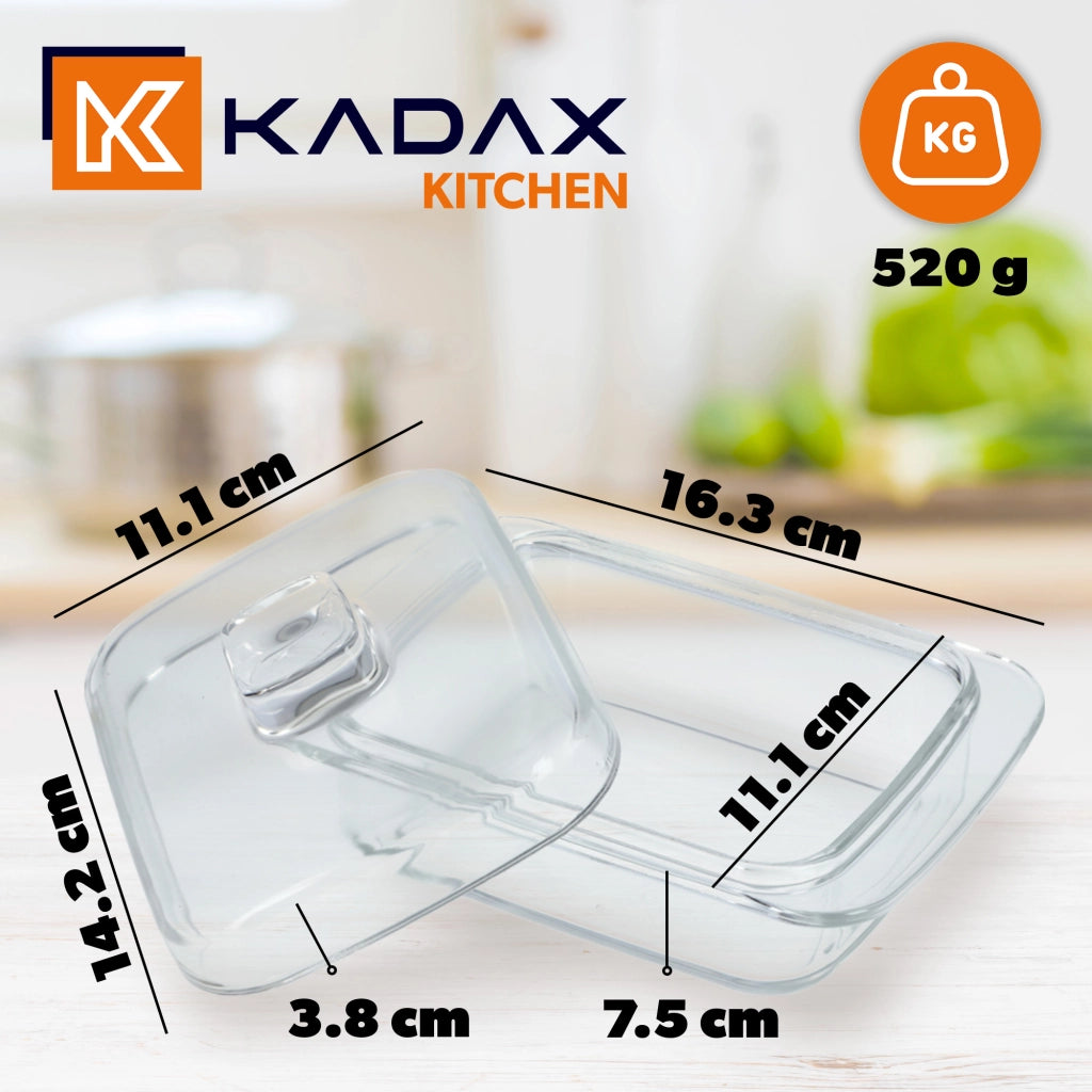 Burriera in vetro KADAX con coperchio e manico.