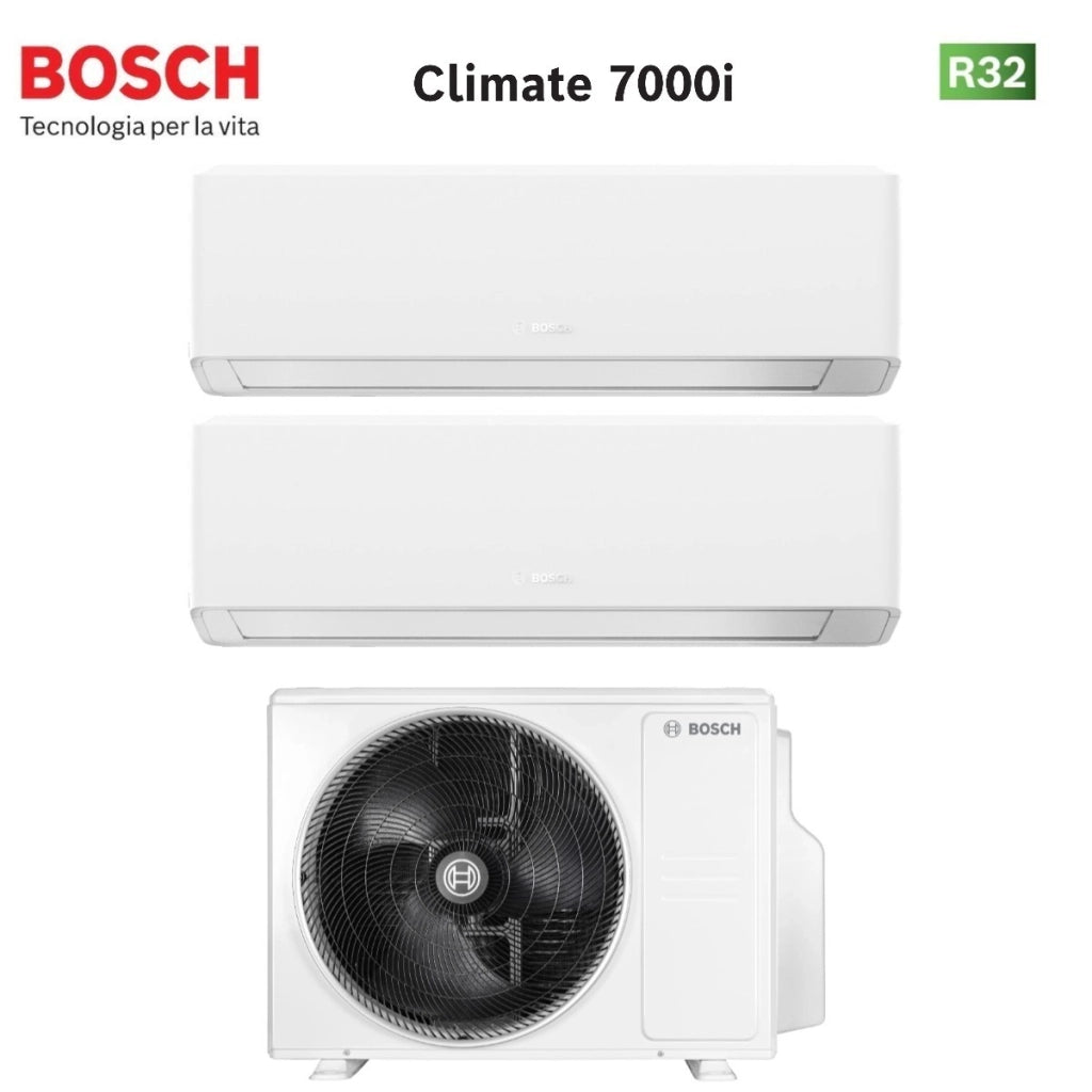 Condizionatore Dual Split Bosch Climate 7000i White 7+7 con 5000M 41/2 E R-32 Wi-Fi Integrato