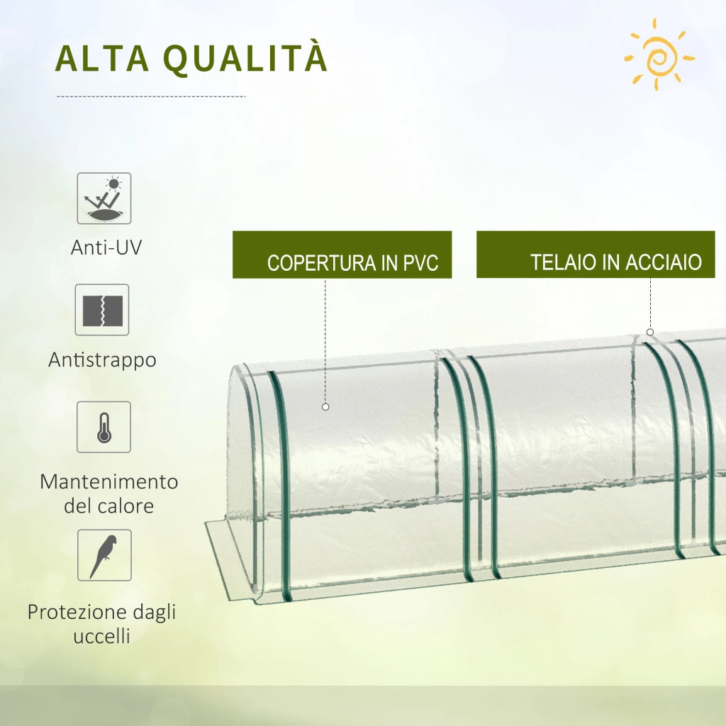 Serra a Tunnel Giardino ¨C Xylo ¨C Acciaio PVC Impermeabile Anti UV 4 Porte 395x100x80cm