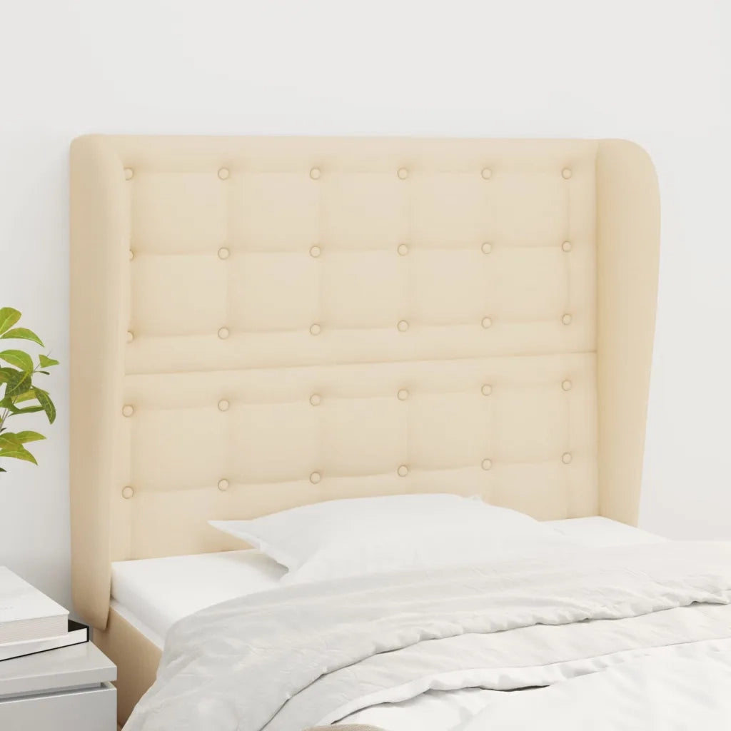 Testiera ad Orecchio-Testata con Orecchie Crema 93x23x118/128 cm in Tessuto 659540