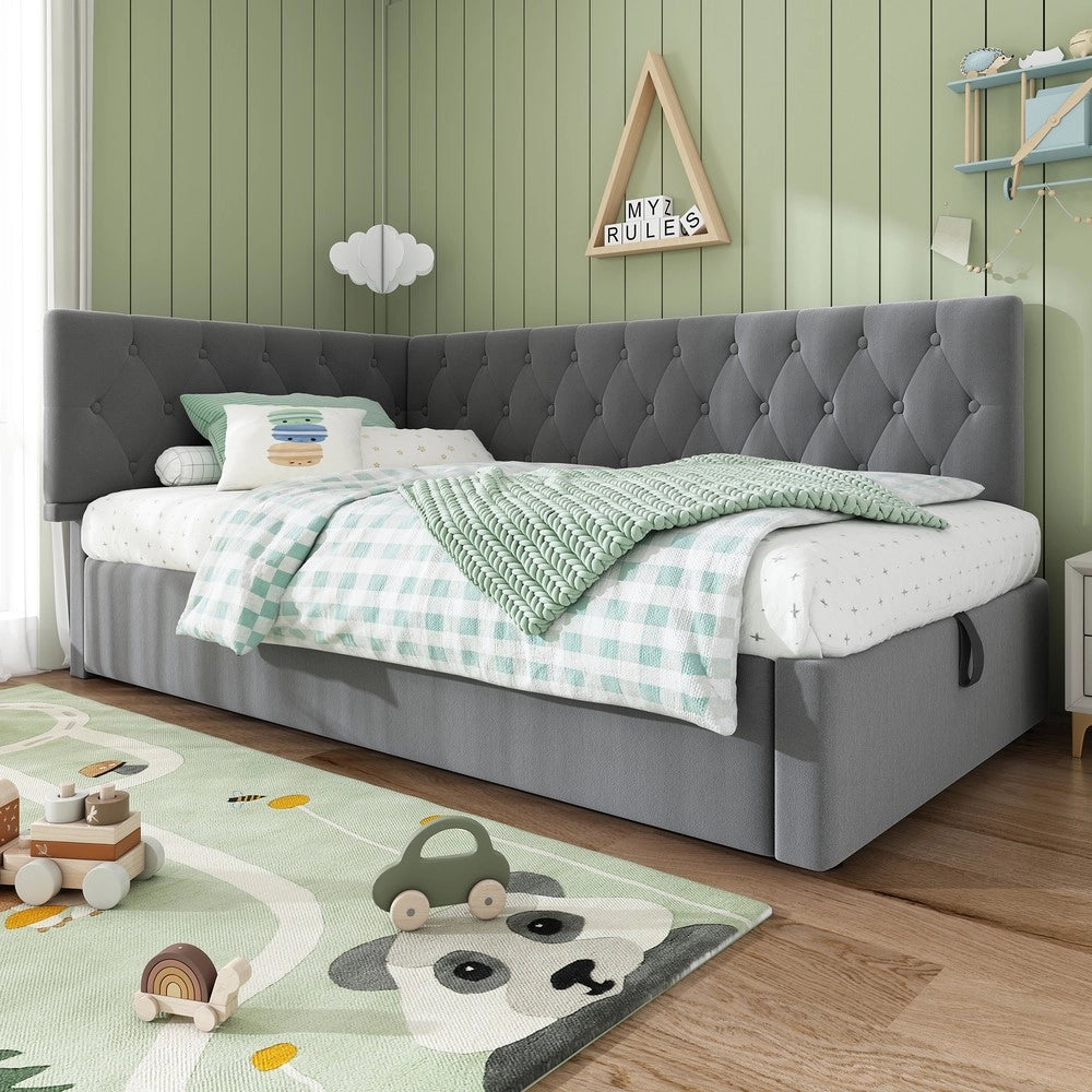 Letto Imbottito Contenitore con Rete a Doghe ¨C MINIMAL ¨C Velluto Grigio 90x200