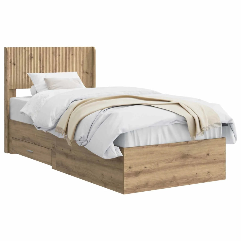 Letto singolo | Letto per adulti | Struttura del letto con stoccaggio e testata Rovere Artigianale