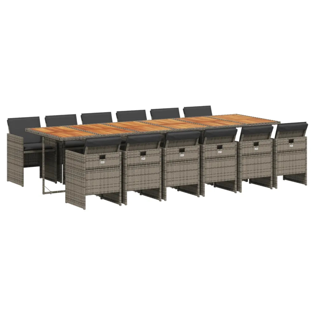 Set da Pranzo da Giardino 13pz con Cuscini Grigio in Polyrattan 3277717