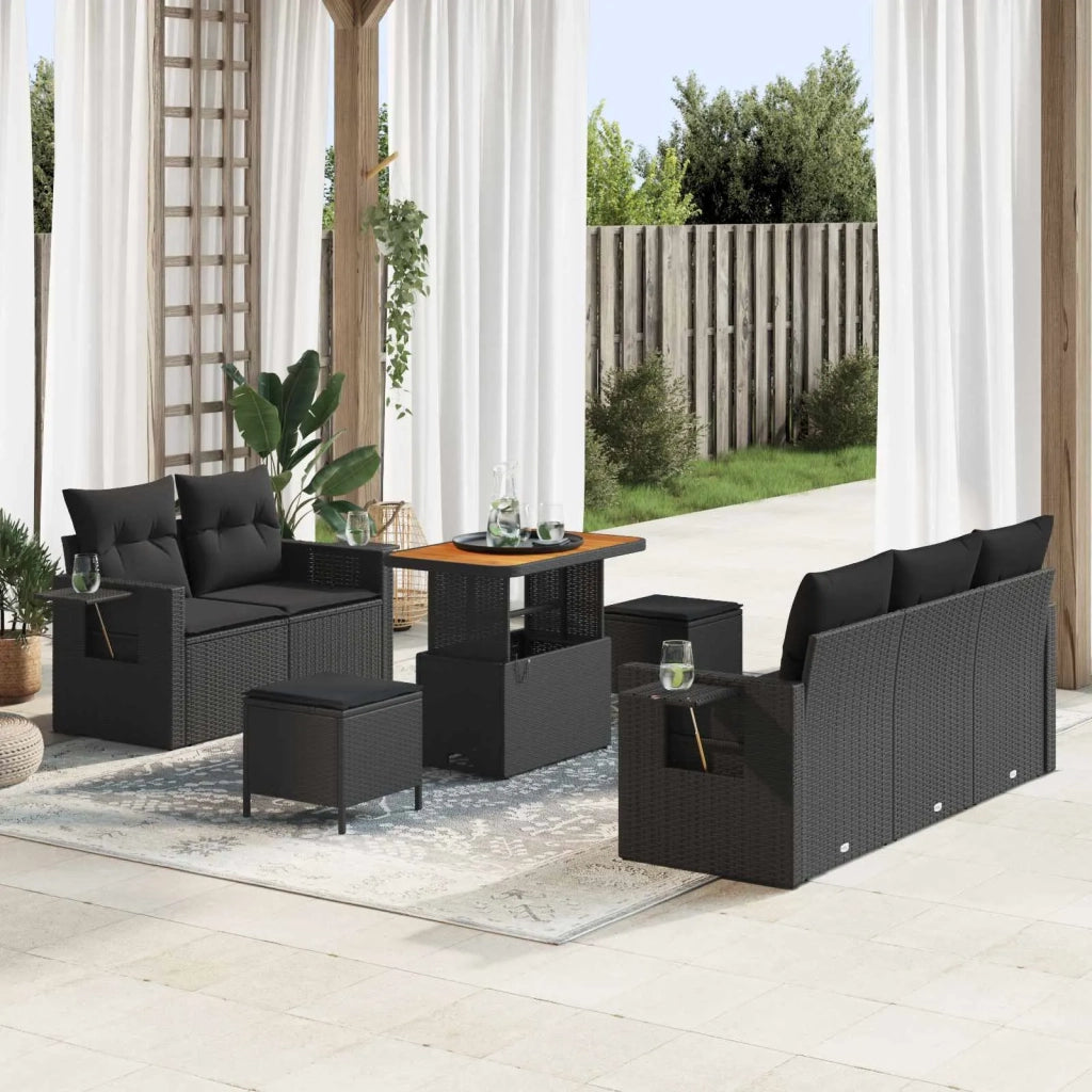 Set Divano da Giardino con cuscino 10 pcs Nero polyrattan 3363639