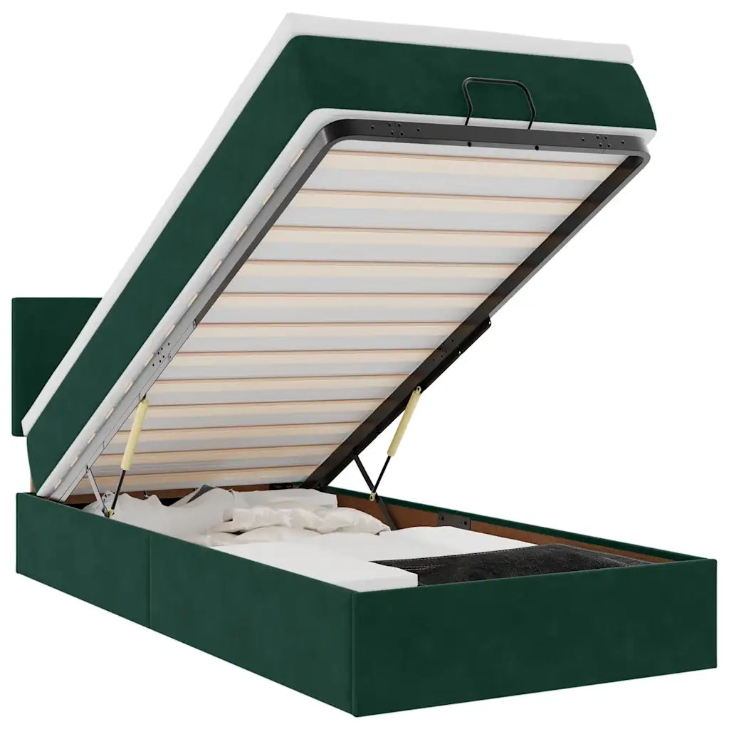 Pouf Letto con Materasso e LED Verde Scuro 80x200cm in Velluto 3312515