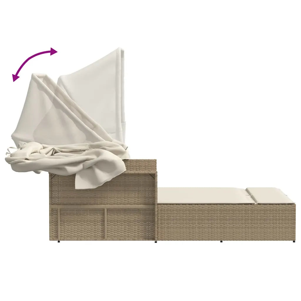 Sdraio da giardino | Lettino Doppio con Baldacchino e Cuscini Beige in Polyrattan