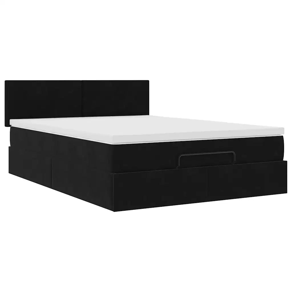 Struttura Letto Pouf con Materasso Nero 140x190 cm in Velluto 3311701
