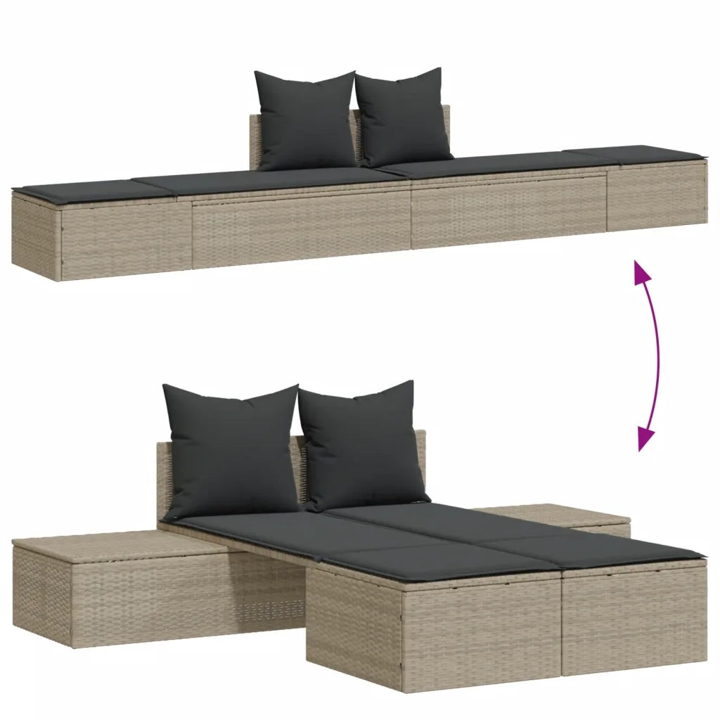 Lettino Prendisole Doppio con Cuscini Grigio Chiaro Polyrattan 368394