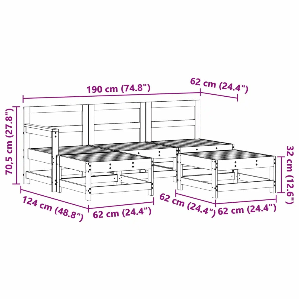 Set Lounge da Giardino 5 pcs Marrone Cera 3418132