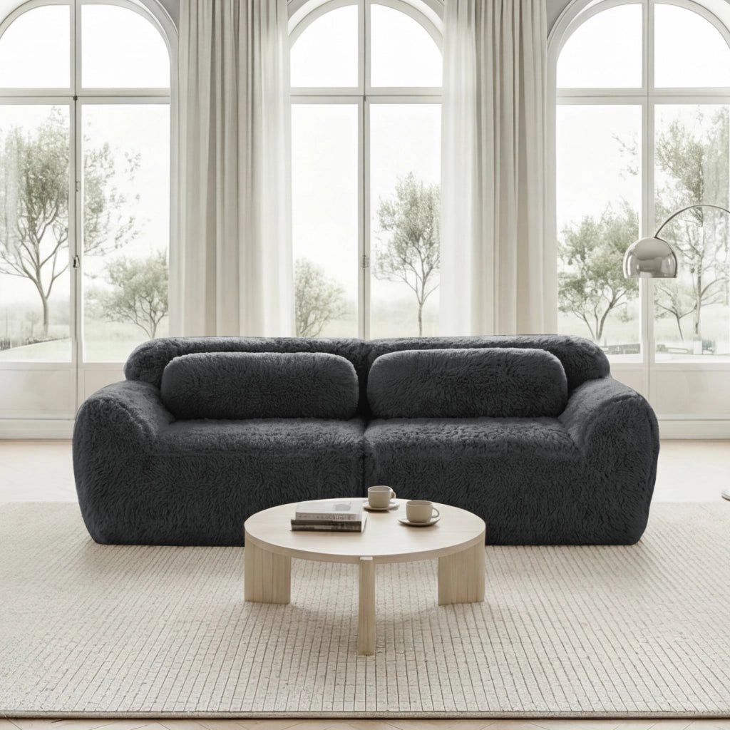 Divano Modulare 2 Posti con Design Senza Struttura, Cuscini e Base Antiscivolo, in Peluche Grigio