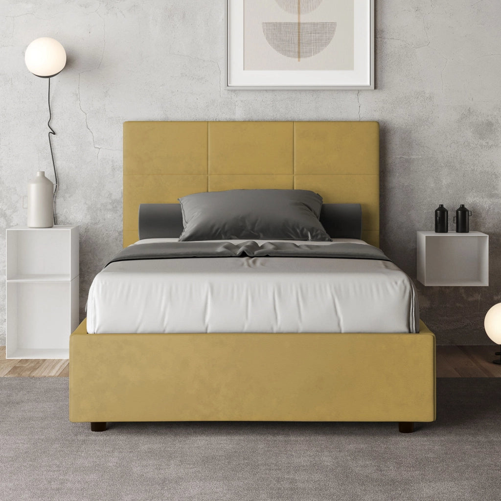 BS COM Letto una piazza e mezza senza rete imbottito 120x190 microfibra ocra
