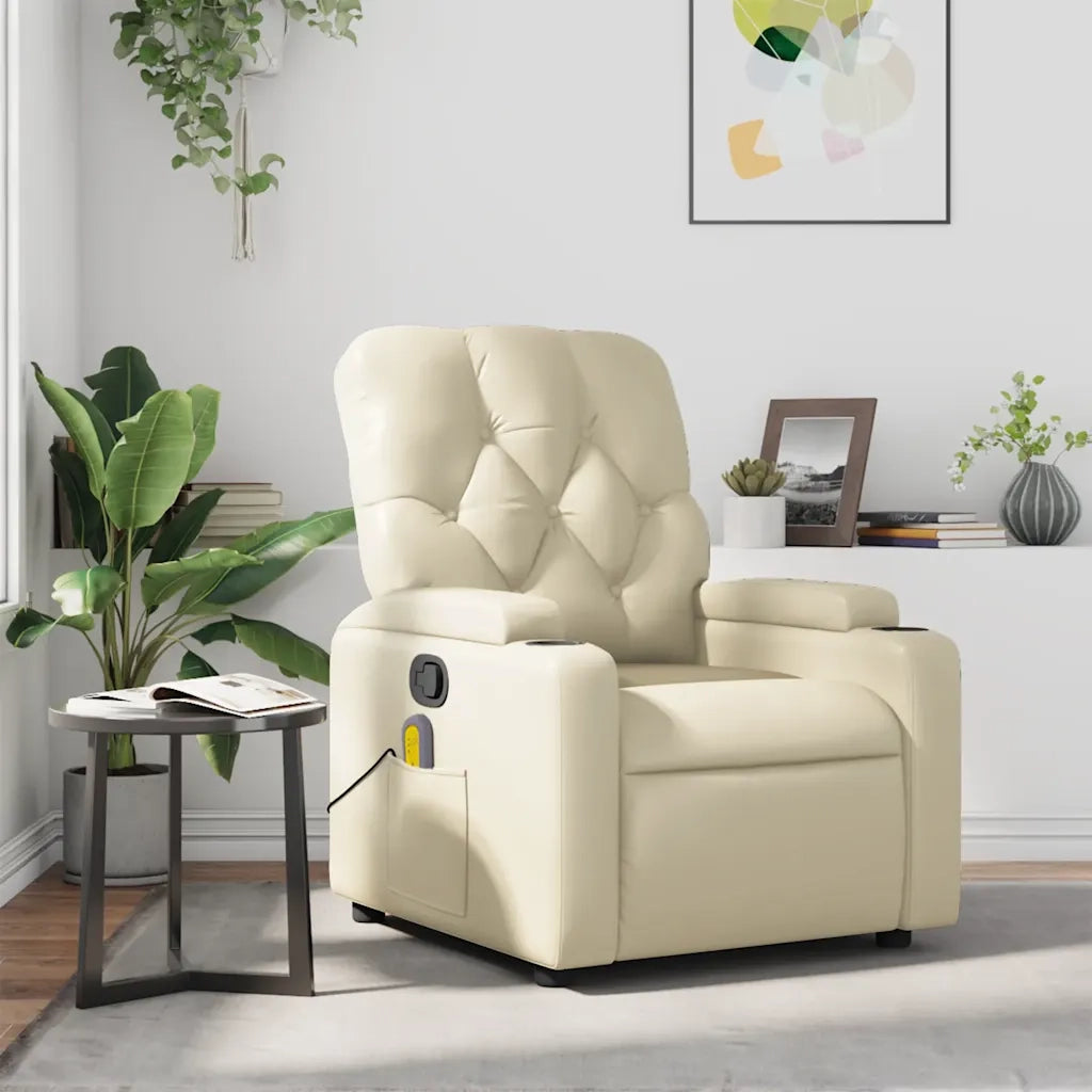 Poltrona da Massaggiante | Sedia Relax Reclinabile Crema Similpelle