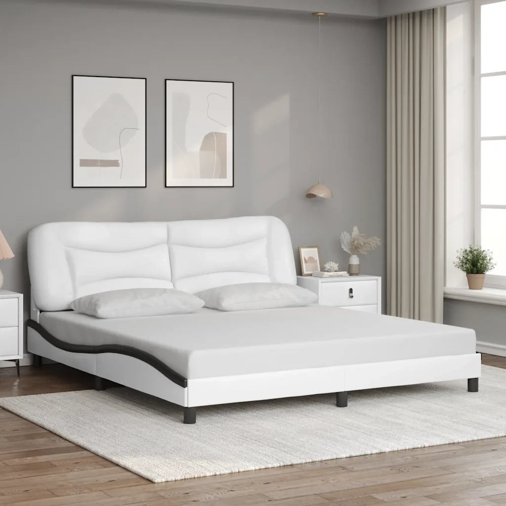 Letto matrimoniale | Letto per adulti | Giroletto senza Materasso Hvar Bianco e Nero 180x200 cm in Similpelle