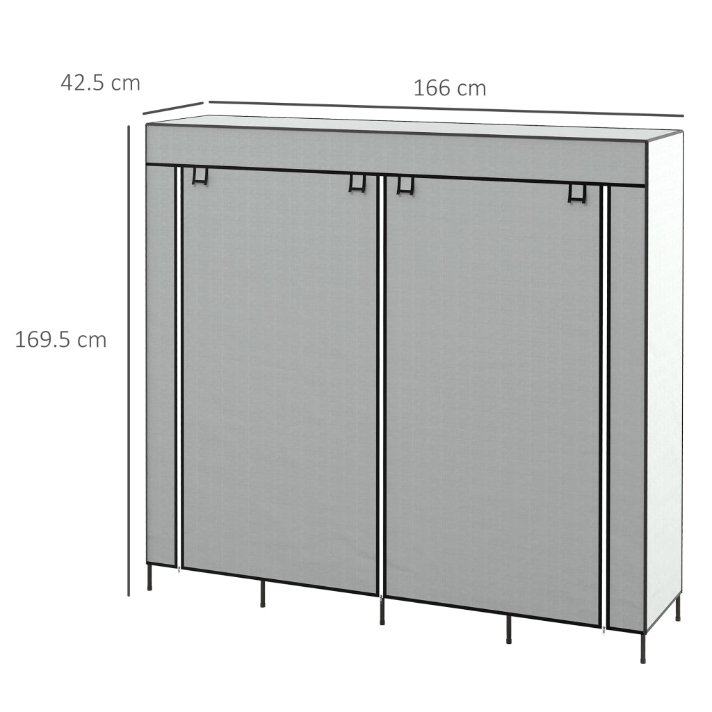 Armadio in Tessuto e Acciaio con Ripiani e Cassetti ¨C Zephmum ¨C Grigio 90x51x200