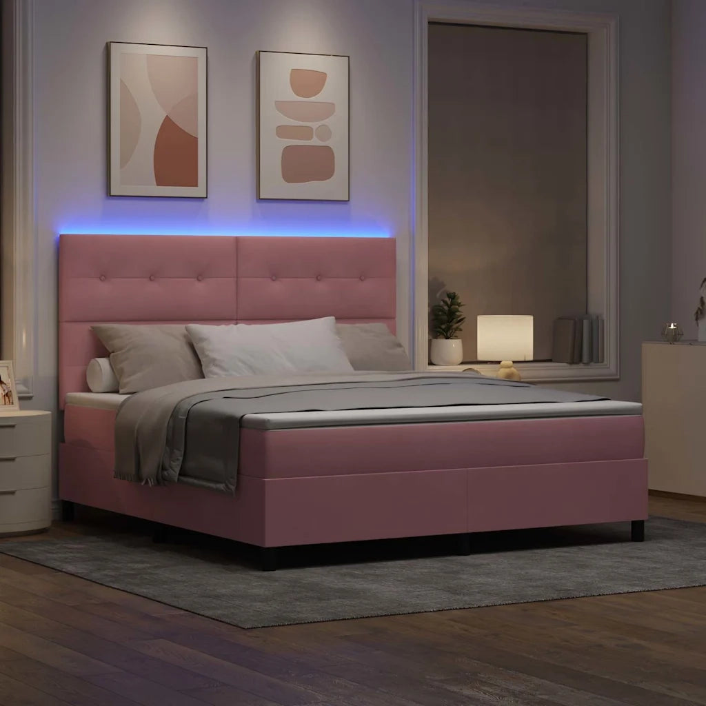 Letto a Sorgente LED con materasso Rosa 180 x 200 cm Velluto 3343333