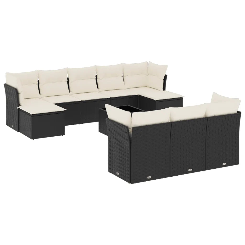 Set Divani da Giardino 11 pz con Cuscini in Polyrattan Nero 3250175