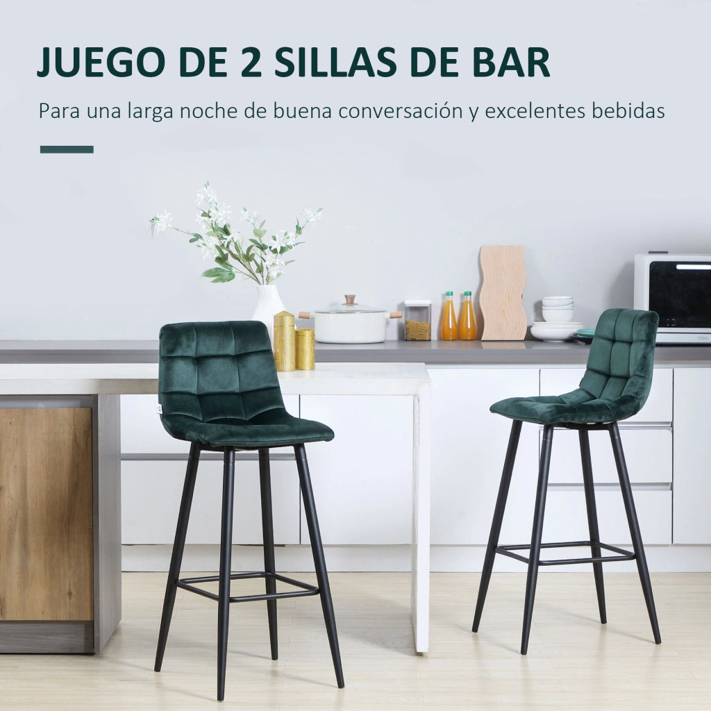 Sgabelli da Bar ¨C Minimal ¨C Verde Velluto 2 Pezzi