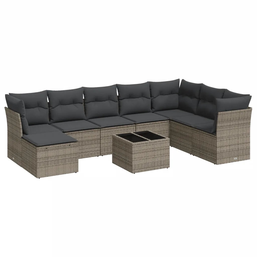 Set Divano da Giardino 9 pz con Cuscini Grigio in Polyrattan 3249899
