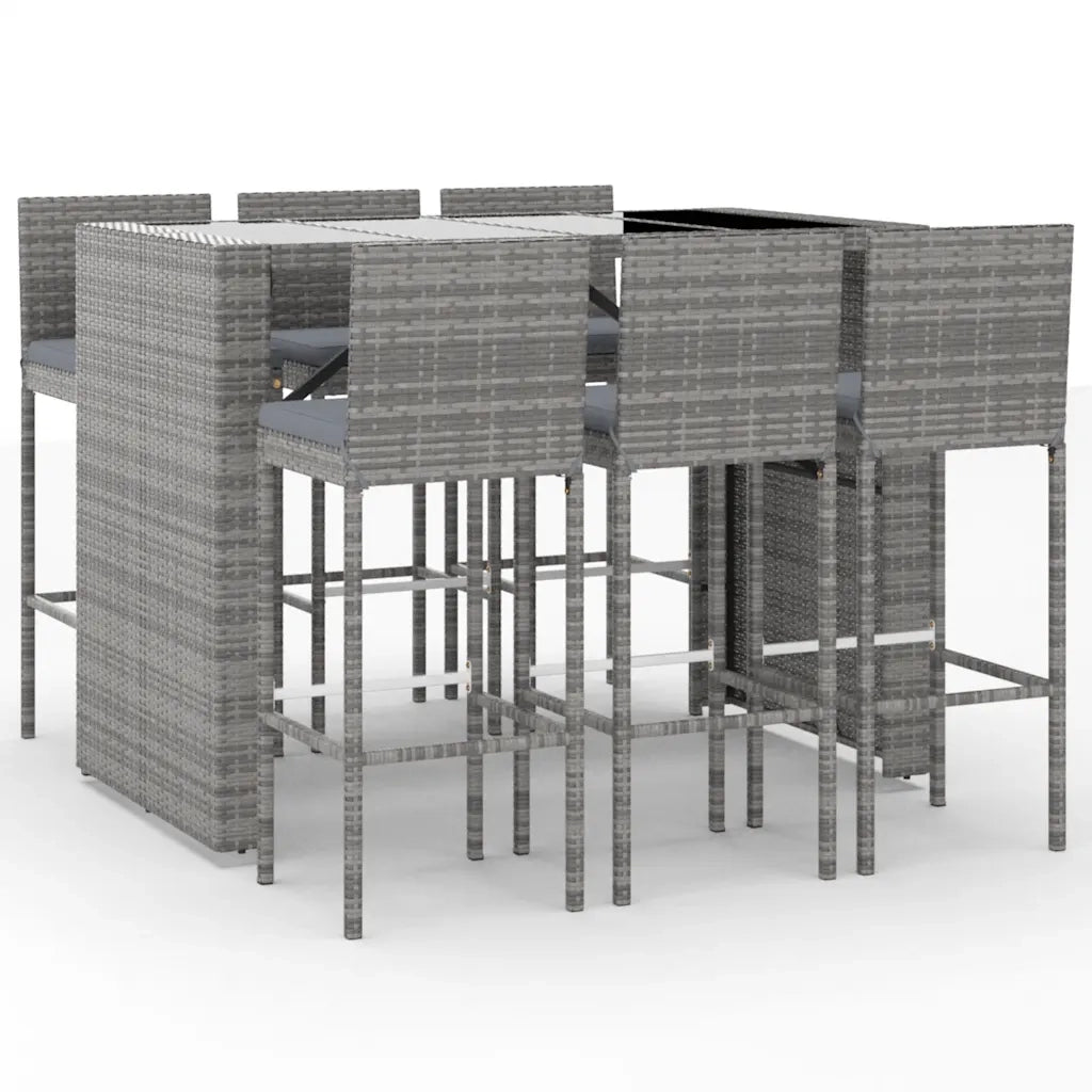 Set Bar da Giardino 7 pz con Cuscini in Polyrattan Grigio 3187628