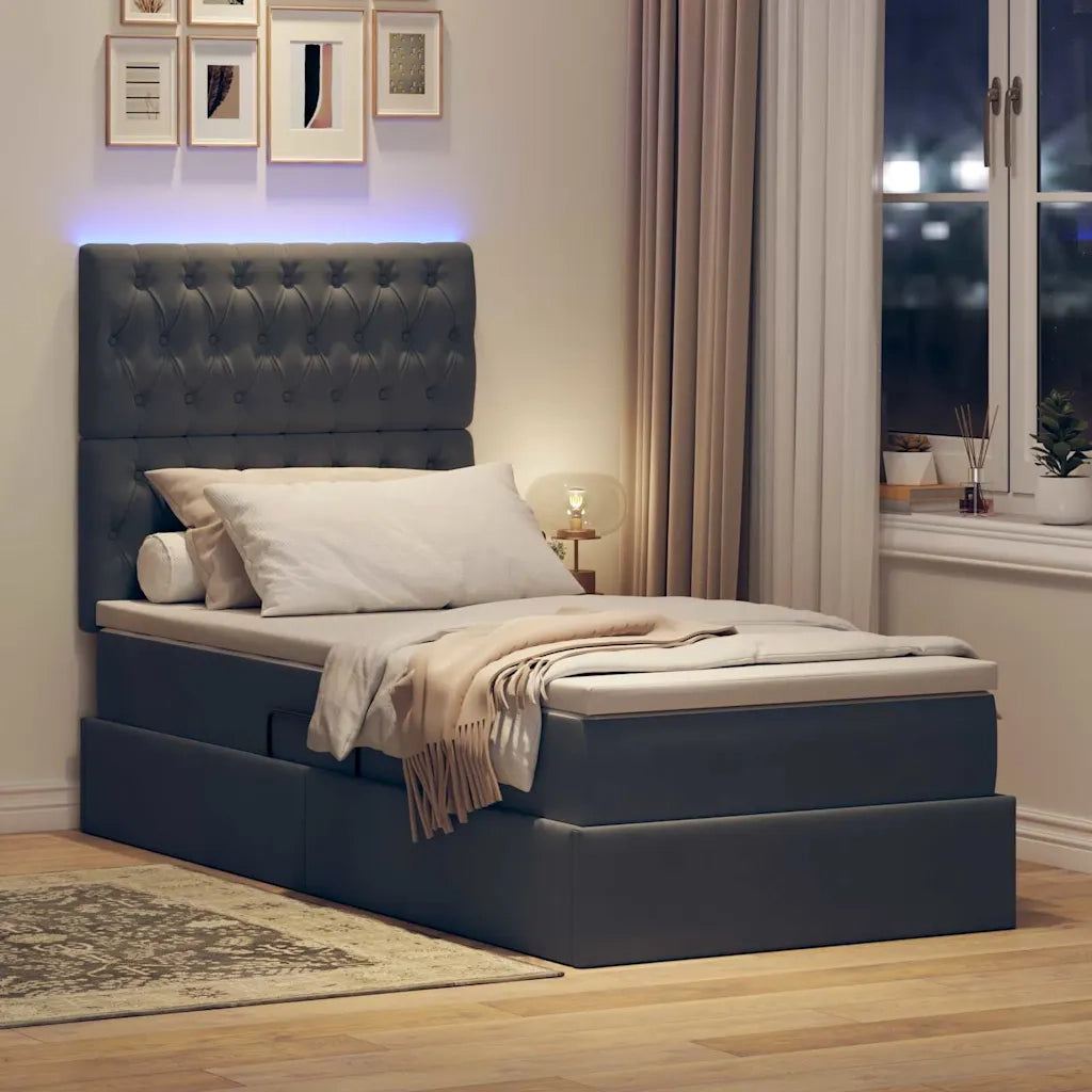 Letto con contenitore e LED Grigio scuro 100 x 200 cm Velluto