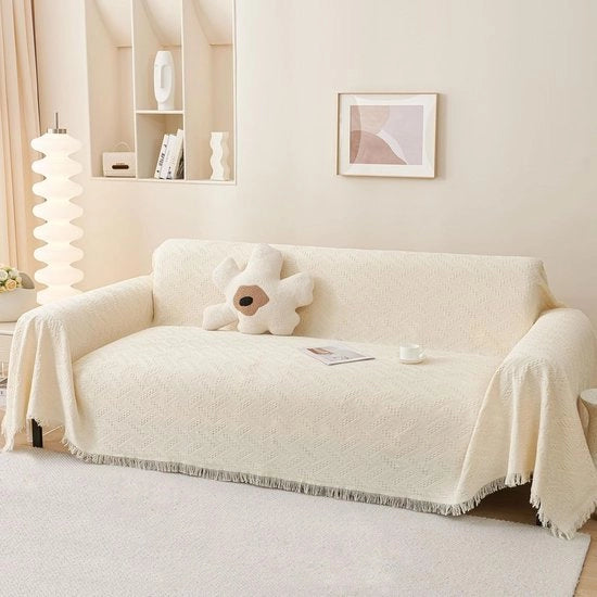 Plaid per divano - disegno versatile - 1 pezzo - crema - 180x340cm
