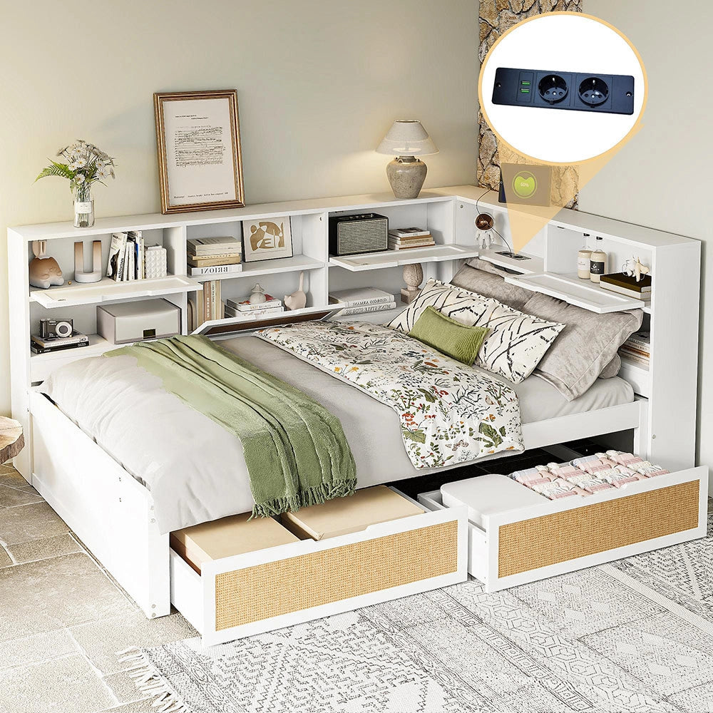 Divano letto legno - Xylo - 140x200 cm cassetti USB bianco