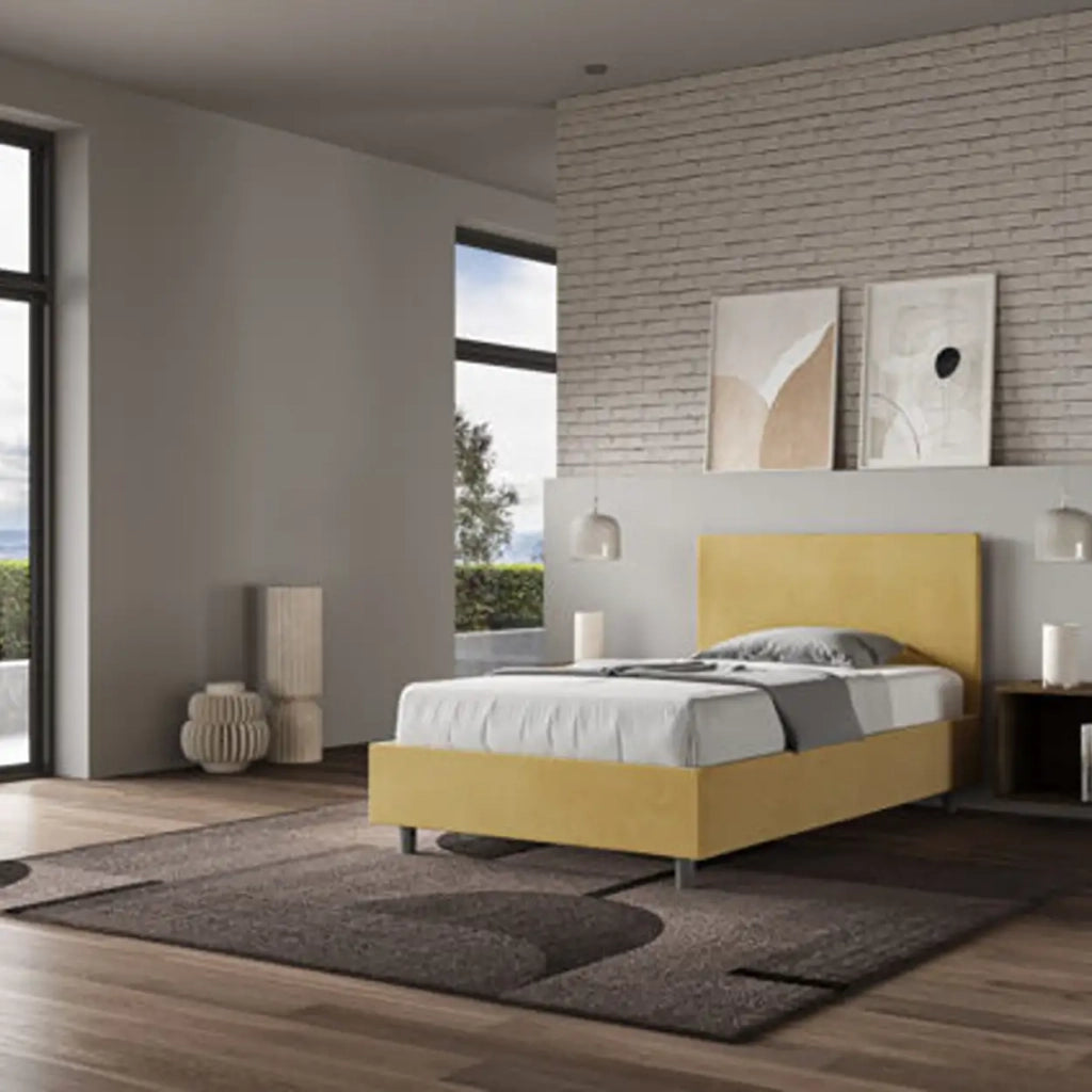 Letto una piazza e mezza con rete imbottito 120x200 microfibra ocra Adele