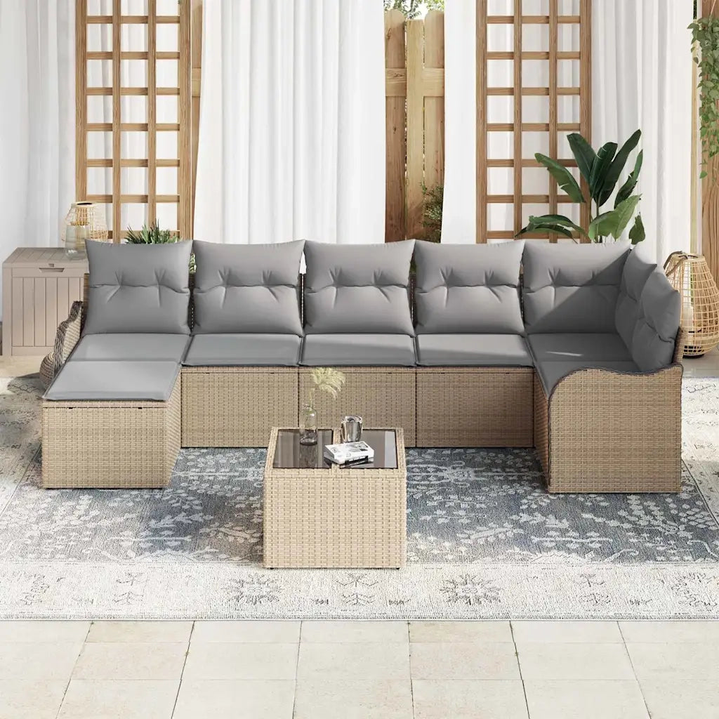 Set Divano da Giardino 8 pcs beige e grigio chiaro Poly Rattan