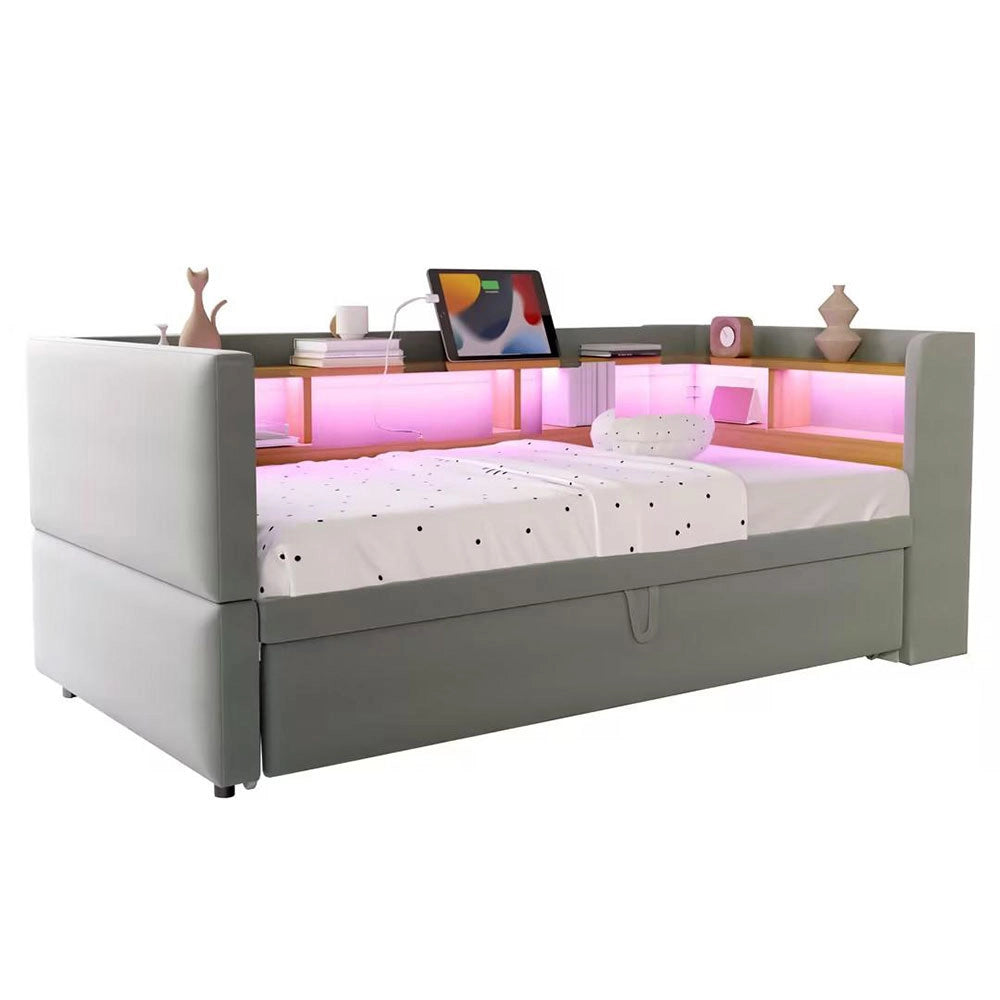 Divano letto - Xylo - 90/180x190 cm LED USB grigio chiaro