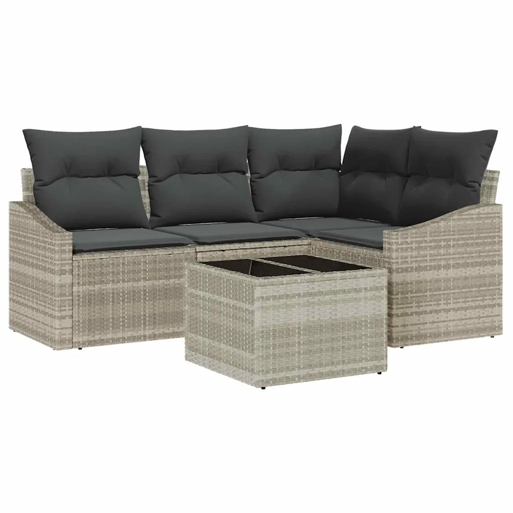 Set Divano da Giardino 5 pz | Set Salotto da Giardino Grigio chiaro polyrattan
