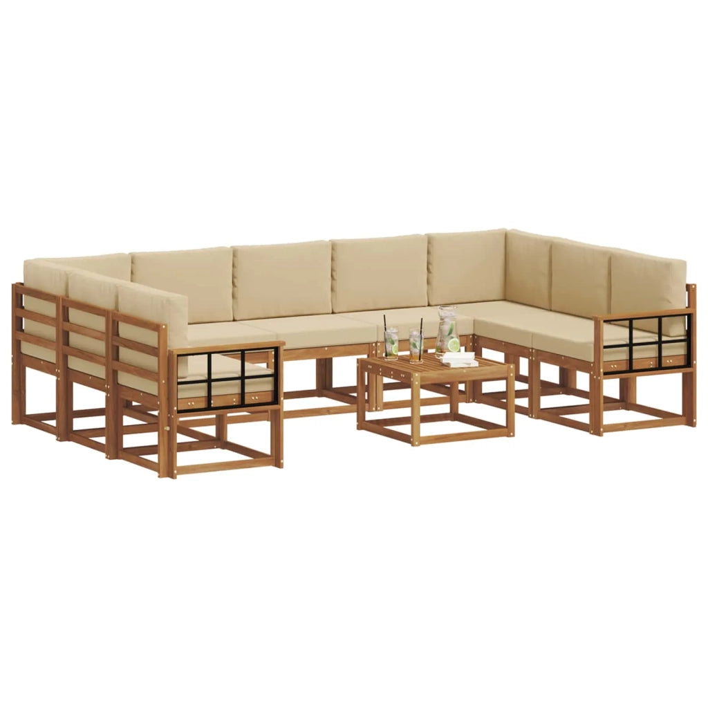 Set di divani da esterno con cuscino 10 pcs Naturale e Beige 3367031