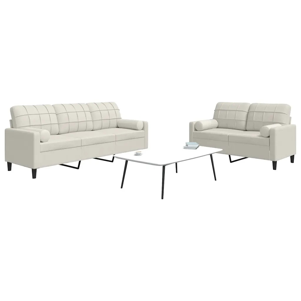Set di Divani 2 pz con Cuscini e Rinforzi Crema in Velluto 3278419