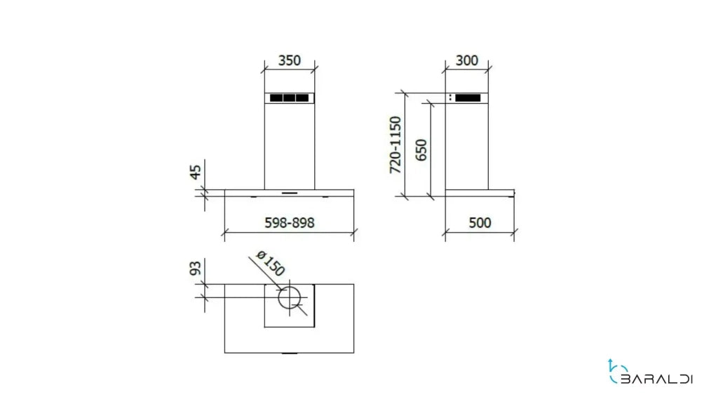 CAPPA LEA PARETE cm 90 - Drydrop - Inox - 800 m3/h