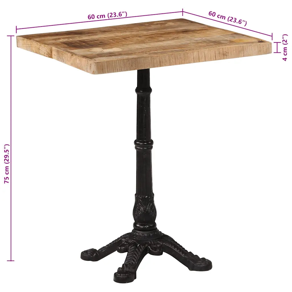 Tavolino da Bistrot 60x60x77 cm in Legno di Mango Grezzo 321084