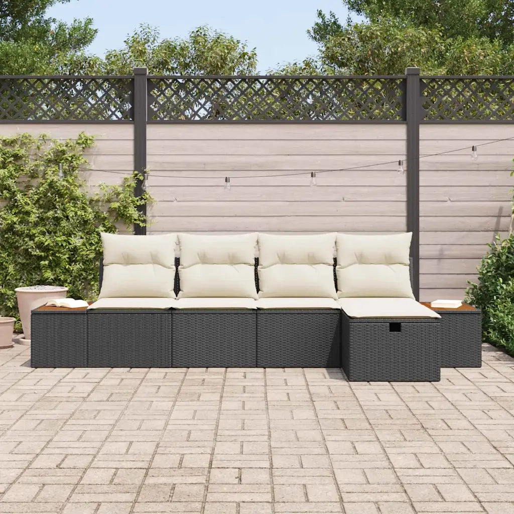 Set Divano da Giardino con cuscino 5 pcs Nero polyrattan 3359619