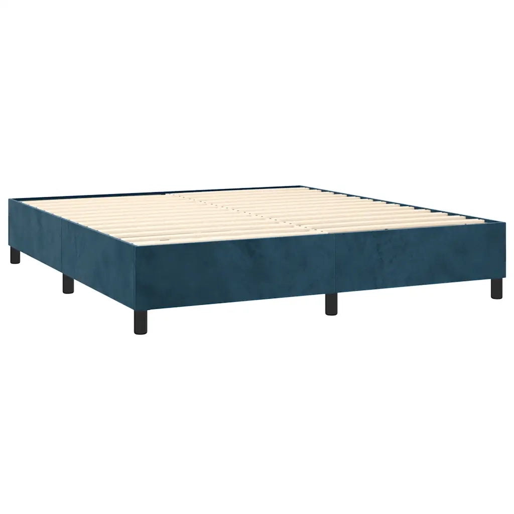 Letto a Molle con Materasso e LED Blu Scuro 160x200 cm