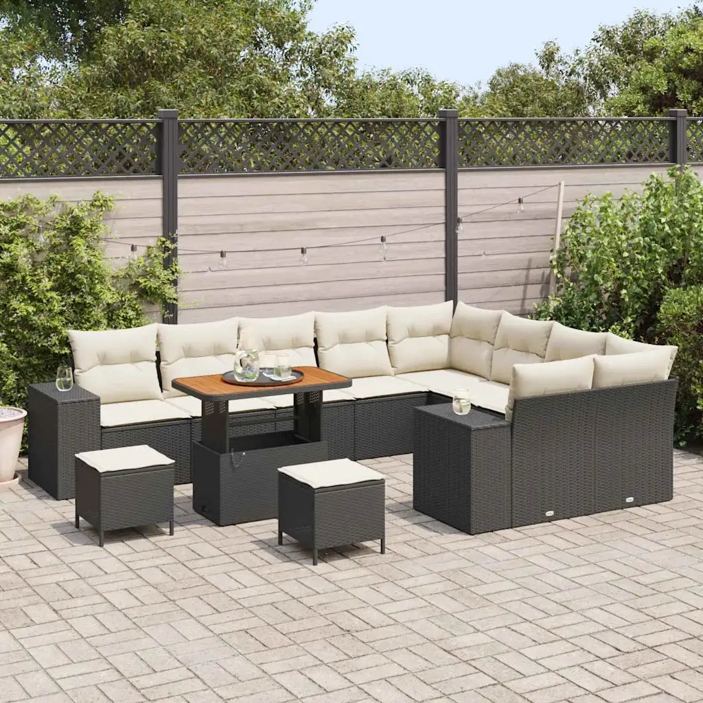 Set Divano da Giardino con cuscino 12 pcs Nero polyrattan