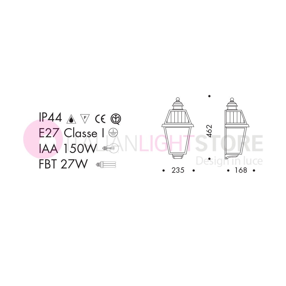RIVALBA Mezza Lanterna a parete Applique per Esterno Vetri trasparenti GARDENLIGHT