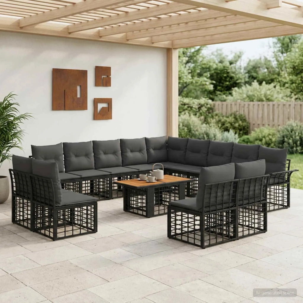 Set Divano da Giardino 14 pz Nero e Grigio scuro polyrattan 3438029
