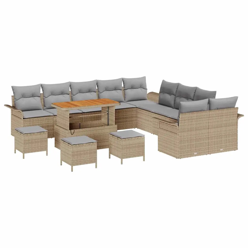 Set Divano da Giardino con cuscino 14 pcs Beige e Grigio Chiaro
