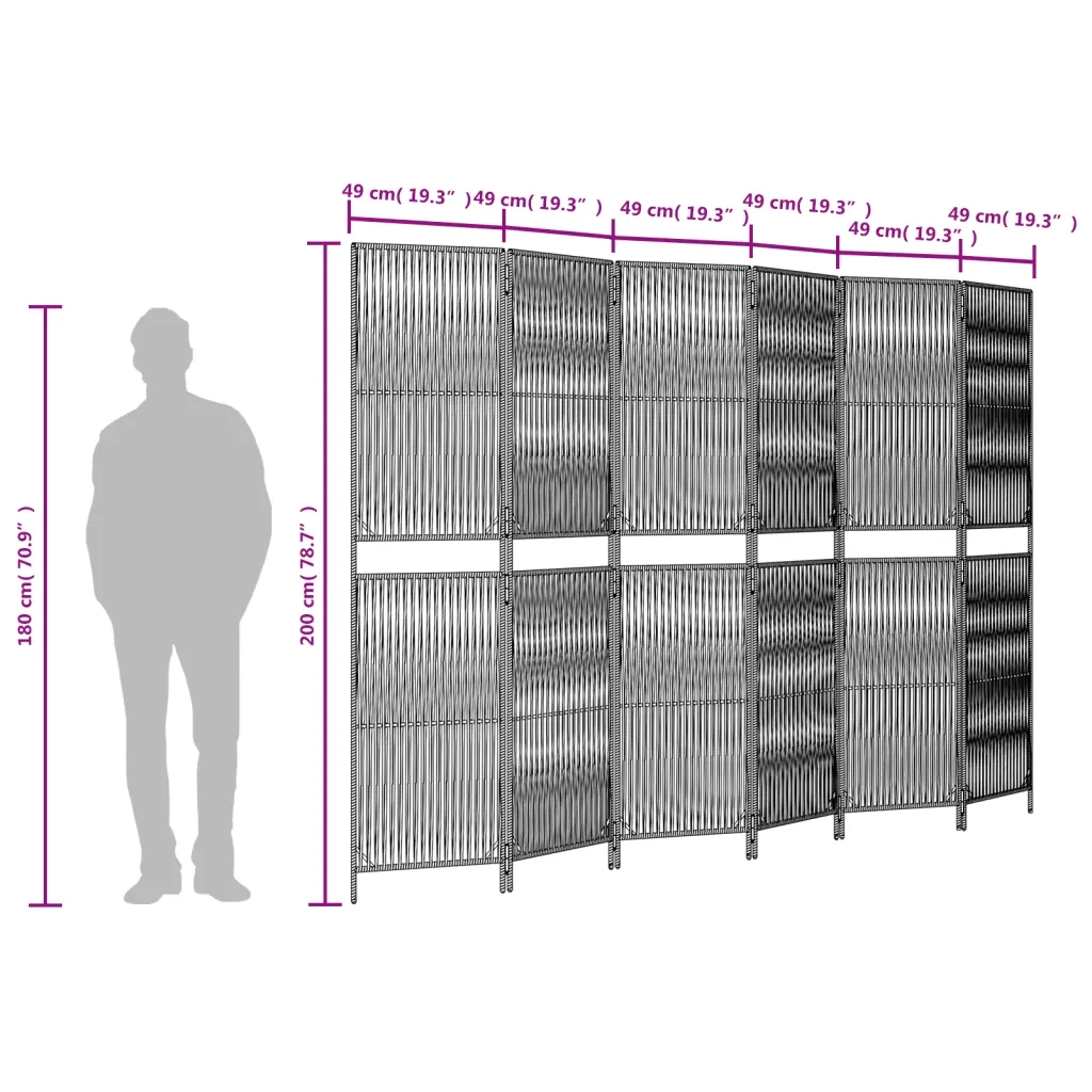 Divisorio per Ambienti | Divider per stanze | Paravento a 6 Pannelli Marrone in Polyrattan