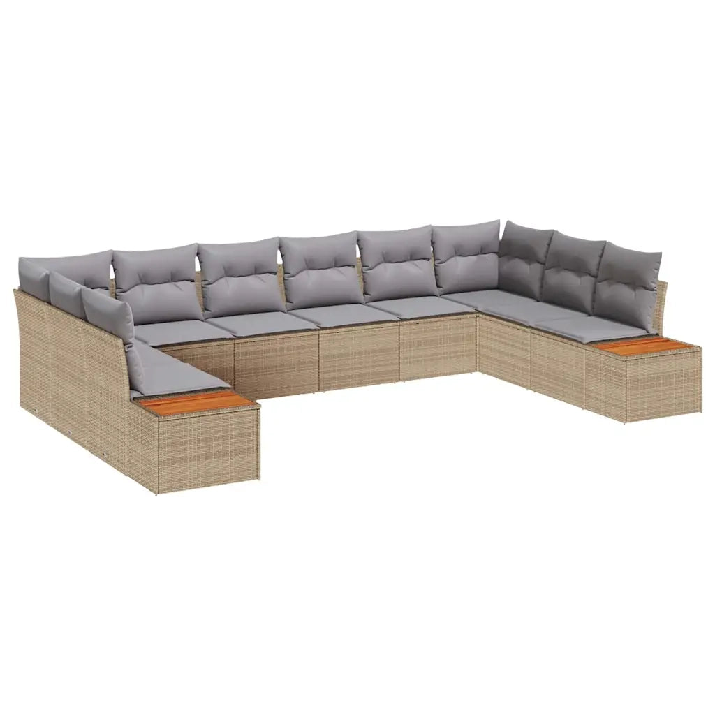 Set Divano da Giardino con cuscino 10 pcs Beige Poly Rattan