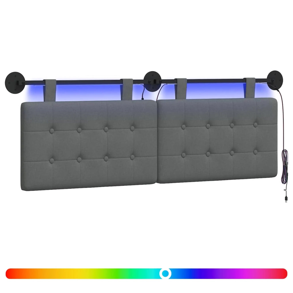 Testiera sospesa Con luce LED Grigio Scuro Tessuto 3424409