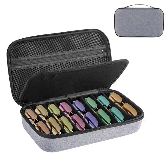 Organizzatore per occhiali con diverse tasche regolabili