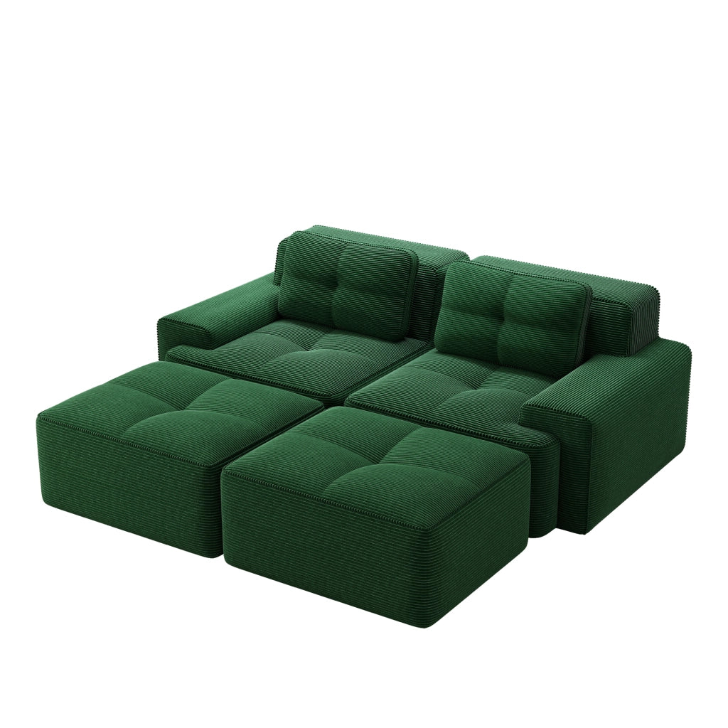 Divano Modulare a U con Ottoman ¨C Xylo ¨C Verde, Velluto a Coste, Componibile