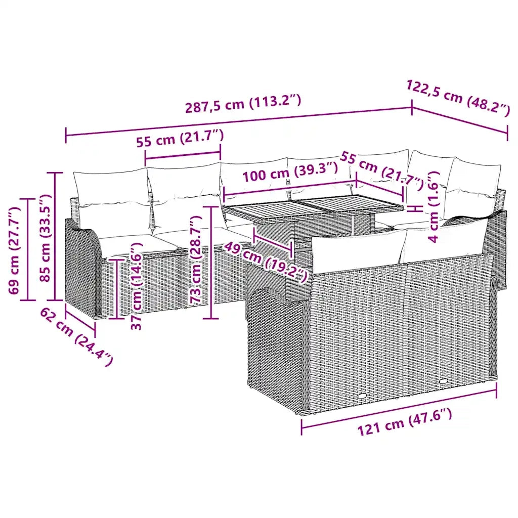 Set Divano da Giardino 9 pcs Grigio Poly Rattan 3358211