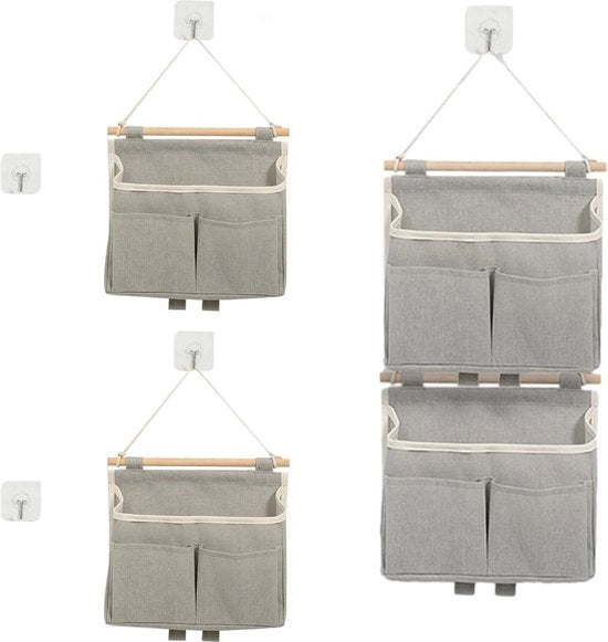 Organizzatore per tessuti a 4 celle in tessuto lino, grigio, da appendere alla parete.