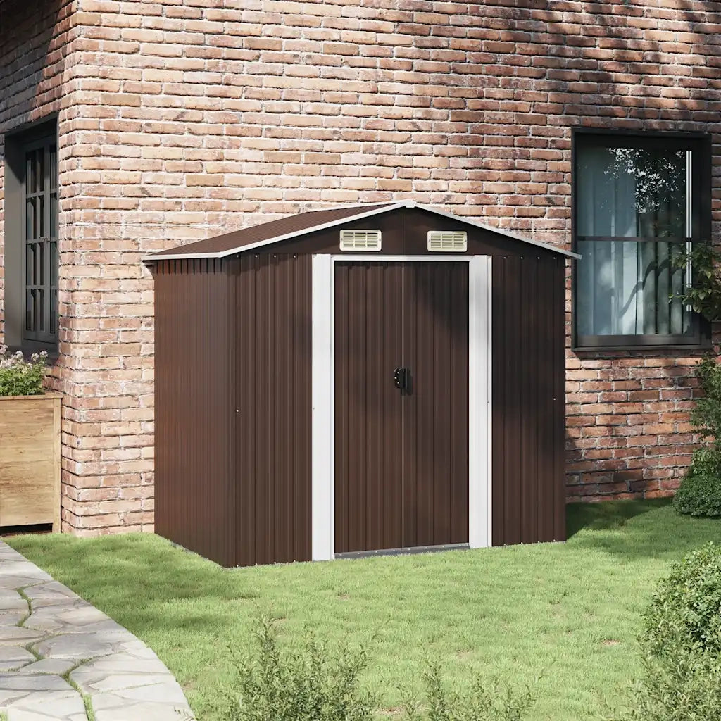 Capanno Attrezzi da Giardino Marrone 204x132x186 cm in Acciaio 47029