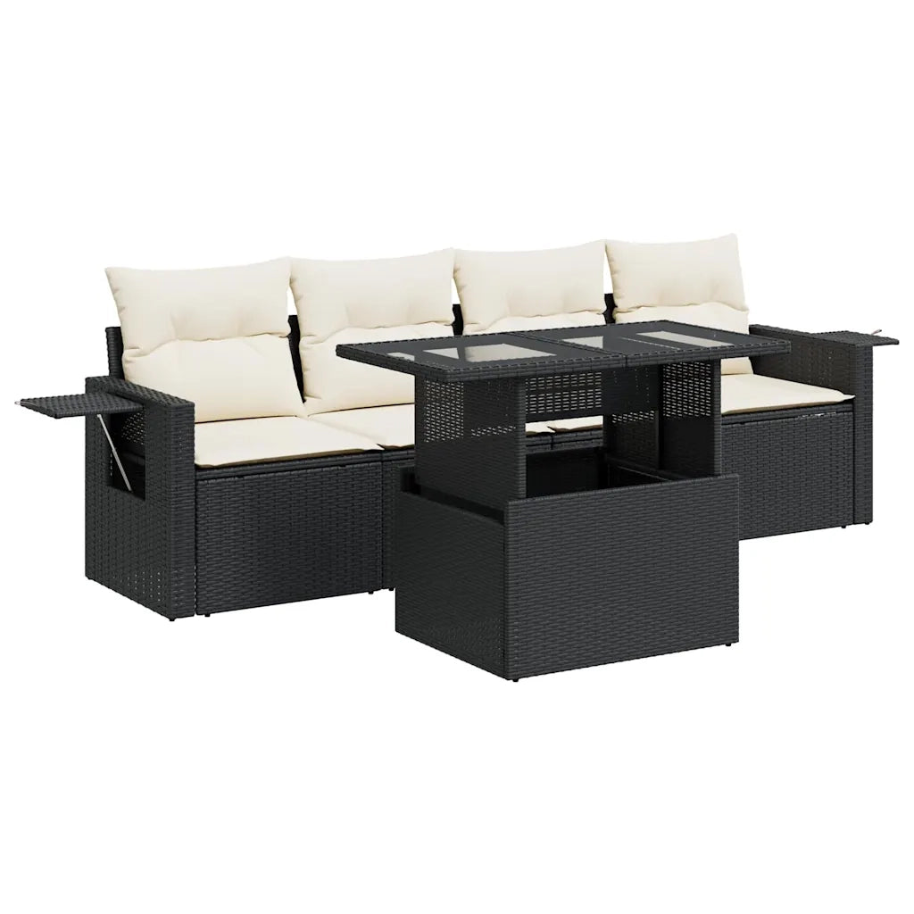 Set Divani da Giardino 5 pz con Cuscini in Polyrattan Nero 3326397