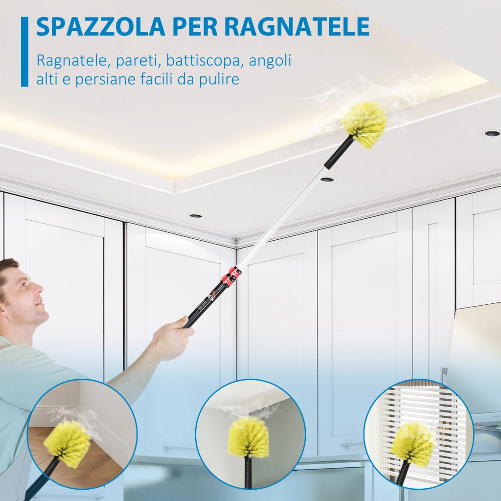 Kit per Pulizia della Casa con Asta di Prolunga, Spolverino per Ragnatele, Spolverino in Microfibra e Spolverino per Ventilatore a Soffitto, Giallo e Grigio